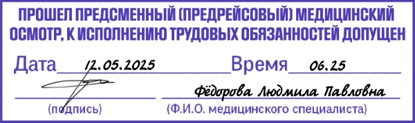 Штамп об осмотре перед рейсом